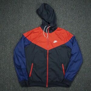 Nike Jacket Mens Medium Blue Red Sportswear Windrunner Colorblock Swoosh Hooded
